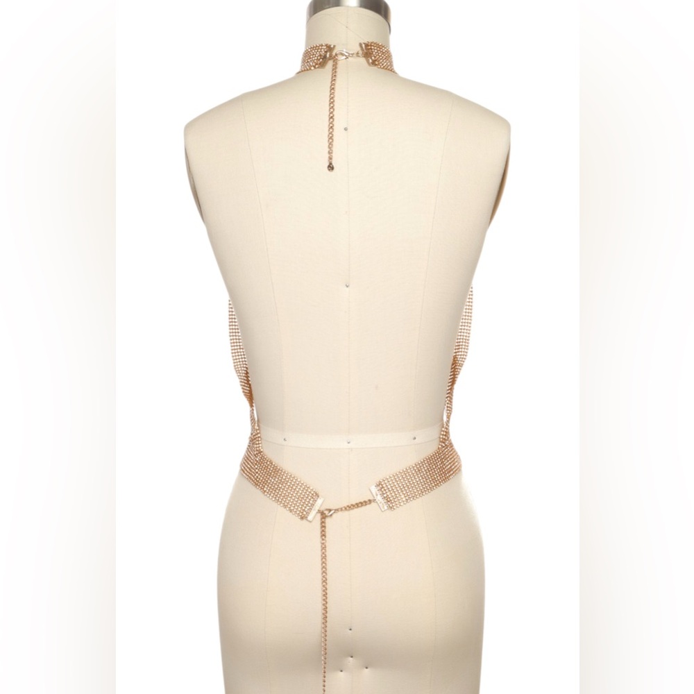 Glamorous Gold Rhinestone Mesh Statement Body Chain - Picture 5 of 5